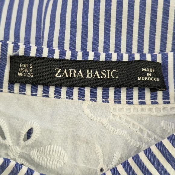 EUC Zara Basic S 100% Cotton Pinstripe Eyelet Button Down Zip Fly Jumpsuit - Picture 8 of 10